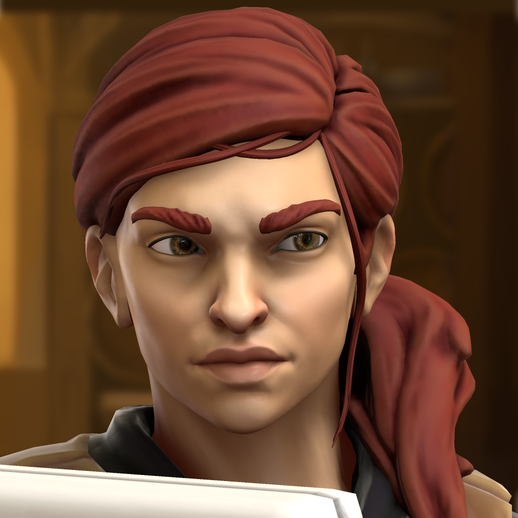 Anatol, a white man with long red hair in a ponytail, frowning at something off-camera.